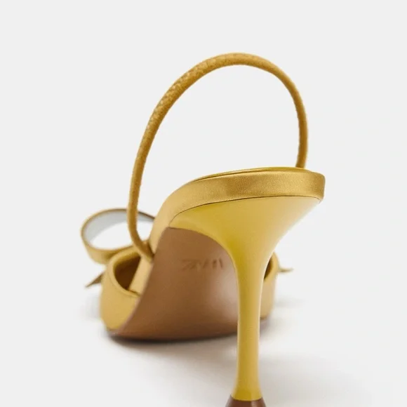 ZARA SATIN-EFFECT SLINGBACK HEELS - Mustard - Picture 5 of 5